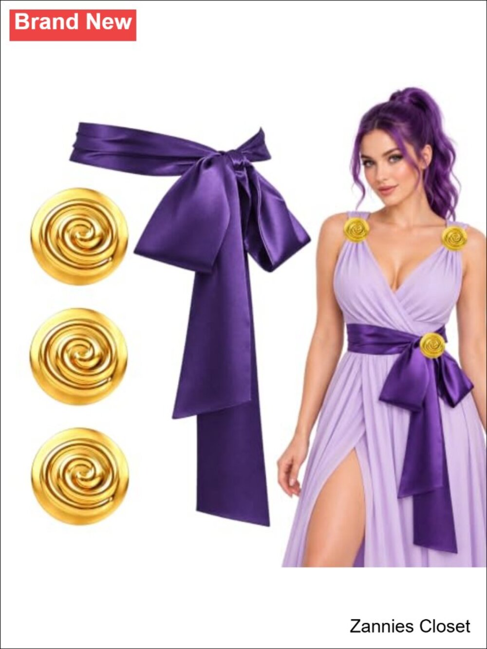 👻 4PCS Greek Goddess Costume Accessories Satin Sash Belt Spiral Brooches